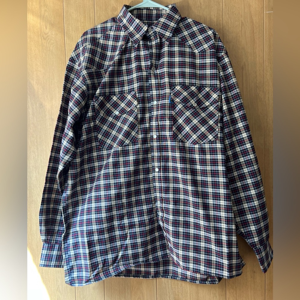 Texas Wear Button Down Shirt Mens L Plaid With Metal Snap Buttons Truck Stuff